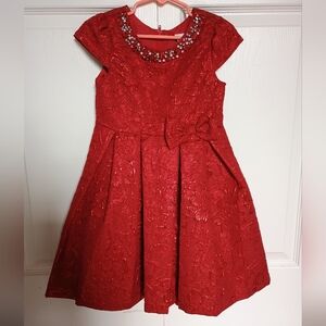 Red Kid's Dress With Beading And Shimmer